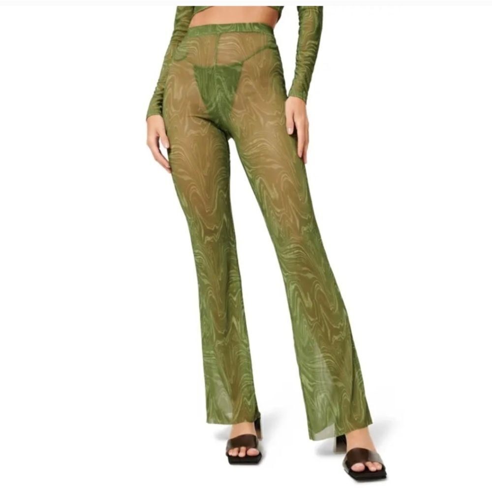 Good American Pants 4XL Green Sheer Bootcut Pesto Swirl Swim Coverup Size 7